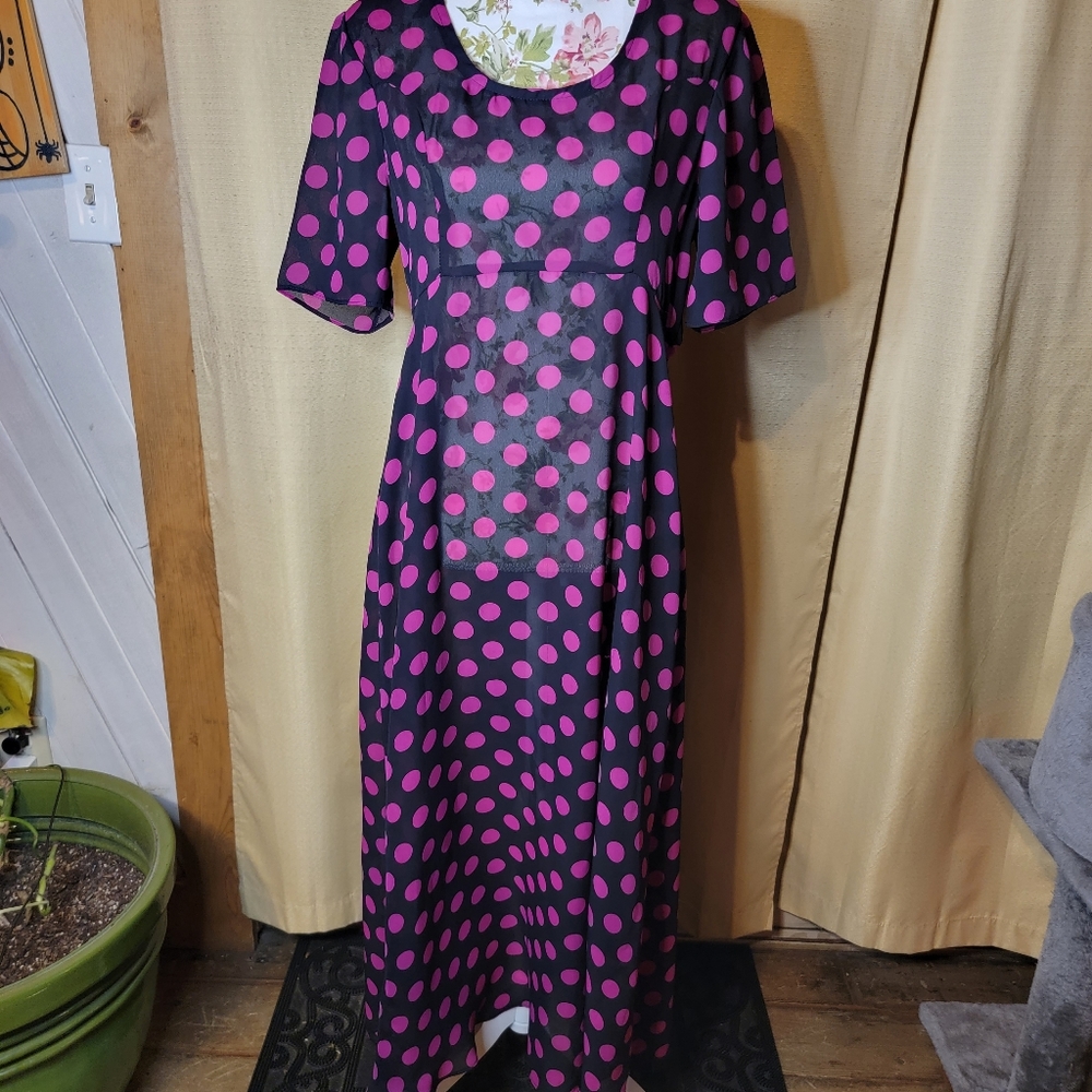 Designs Fashion Direction sheer polka dot dress, size Large